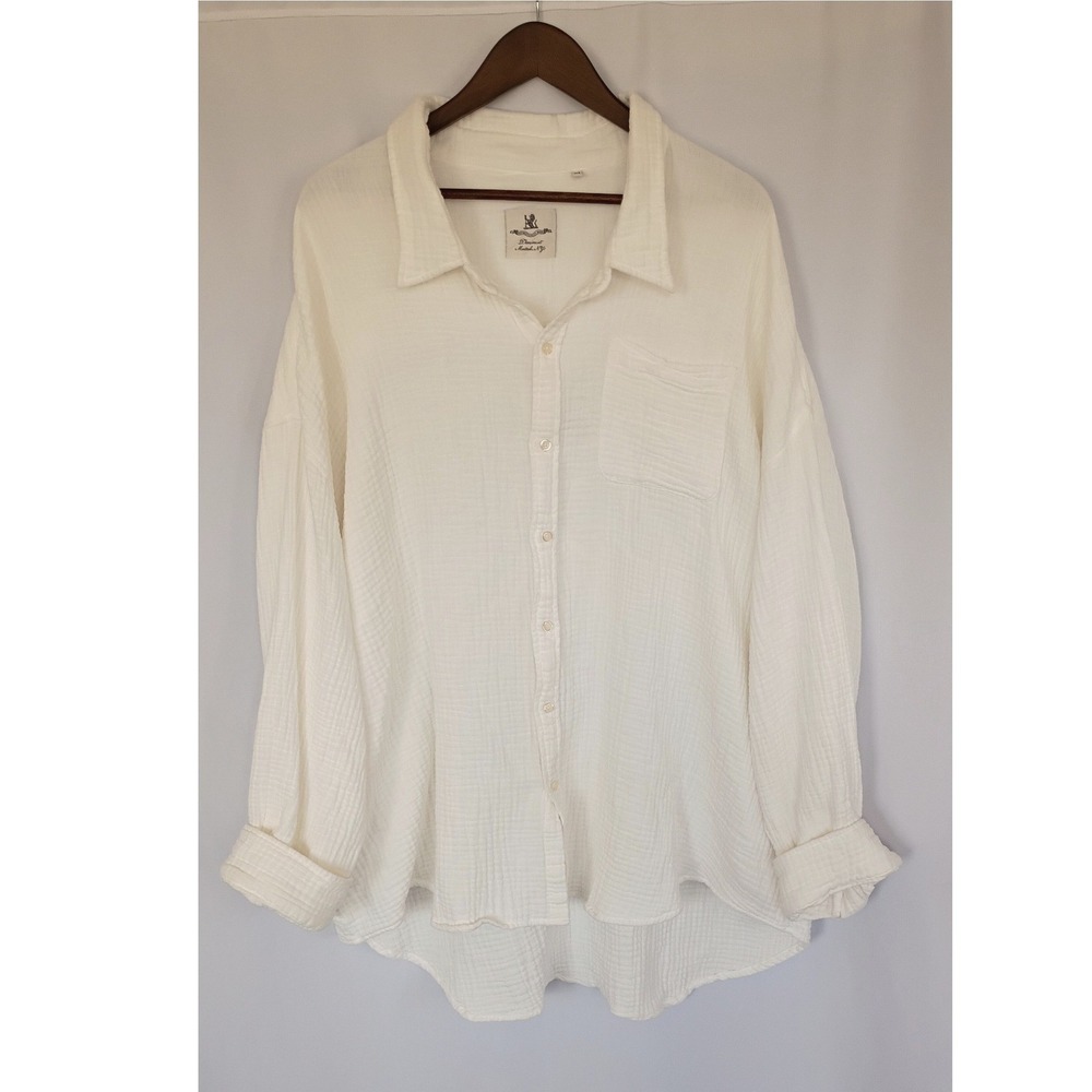 Denimist Montauk NY Women's White Cotton‎ Gauze Oversized Button Front Shirt XL